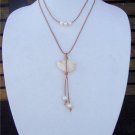 Large Hole Pearls and Leather Necklace With Polish Stone Boho Chic N405 ~~~~~~~