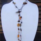 Glass Beaded Leather Necklace Made In The USA Boho Chic N411  ~~~~~~~