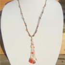Glass Bead and Leather Necklace 14 GP Sand Dollar Polished Stone Charms N501  ~