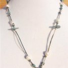 Freshwater Pearls and Leather Necklace Greek Green Patina Sand Dollar Beach 502~