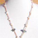 Freshwater Pearls and Leather Necklace Greek Green Patina Sand Dollar Beach 503~