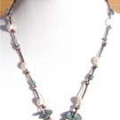 Freshwater Pearls and Leather Necklace Greek Green Patina Sand Dollar Beach 504~