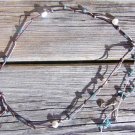 Freshwater Pearls and Leather Necklace Greek Green Patina Sea Charms Shells 508~