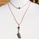 Freshwater Pearls Black Onyx Polished Stone On 14K GP Cap Leather Necklace 511 ~