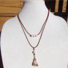Freshwater Pearls Necklace Polished Stone On 14K GP Cap Leather Necklace 512 ~