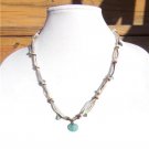 Freshwater Pearl and Leather Necklace Greek Green Patina Shell Charms Beach 517~