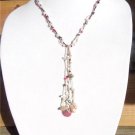 Freshwater Pearl and Leather Necklace Pearl Cluster Vintage Button Charms 518 ~~~