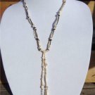 Freshwater Pearl and Leather Necklace Pearl Cluster and Hand Painted Shell 520 ~