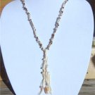 Freshwater Pearl and Leather Necklace Pearl Cluster 14k GP Bell Cap Beach 521 ~~