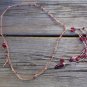 Knotted Leather Necklace Glass Beads Silver Plated Belled Pearl Charm Red Boho 524 ~~~
