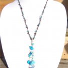 Knotted Leather Necklace Glass Beads Glass Fish Beads Ocean Blue Beach Beads 525