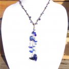 Knotted Leather Necklace Glass Beads Ocean Blue Beach Beads 527