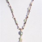Freshwater Pearl and Leather Necklace 14k Gold Plated Sand Dollar Sea Glass 528~