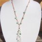 Glass Beads and Leather Necklace Green Patina Sea Shell Sand Dollar Charms 530~