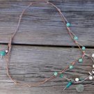 Glass Beads and Leather Necklace Green Patina Sea Shell Sand Dollar Charms 530~