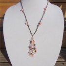 Leather and Glass Bead Necklace Polished Stone Silver Plated Cap Star Fish 532 ~