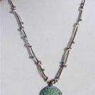 Knotted Leather Necklace Greek Green Patina Sand Dollar Charm Hemp Rope 537 ~~~