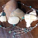 Leather and Pearl Necklace with Turquoise and Green Patina Sea Charms N602 ~~