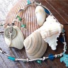 Green Patina Sea Turtle Necklace on Knotted Leather with Glass Beads N607~~