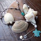 Green Patina Sea Turtle Necklace on Knotted Leather Shell Charm Beachy N610 ~