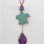 Green Patina Sea Turtle Necklace on Knotted Leather Freshwater Pearls N611 ~~~~~