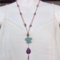 Green Patina Sea Turtle Necklace on Knotted Leather Freshwater Pearls N611 ~~~~~