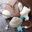 Sea Turtle Necklace on Knotted Leather Freshwater Pearls Turquoise N612 ~~~~~
