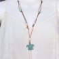 Sea Turtle Necklace on Knotted Leather Freshwater Pearls Turquoise N612 ~~~~~