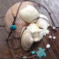 Sea Turtle Necklace on Knotted Leather Freshwater Pearls Turquoise Bead N614 ~~~~~