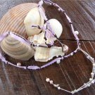 Pearl and Leather Necklace With Blush Pearls and Purple Ribbon N617 ~~~~