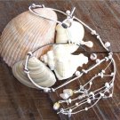 Pearl and Leather Necklace  Pearl Cluster On 14K GP Cap Glass Beads Beach N629 ~~