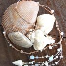 Pearl and Leather Necklace Hand Painted Shell On 14K GP Cap Beach N630 ~~~