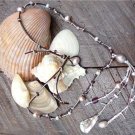 Pearl and Leather Necklace Pearl Cluster And Glass Beads Beach N632 ~