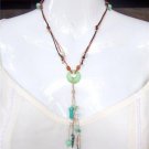 Pearl and Leather Necklace Sea Glass Green Patina Sea Shells Beach N635 ~~