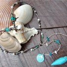 Pearl and Leather Necklace Hand Painted Shells Glass Beads Beach N636 ~