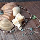 Pearl and Leather Necklace Sea Glass Green Patina Sea Shells Beach N637 ~~
