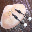 Large Hole Pearl and Leather Earrings Silver Plated Hand Made In The USA E200 ~~