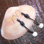 Large Hole Pearl and Leather Earrings Silver Plated Hand Made In The USA E200 ~~