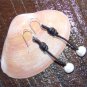 Large Hole Pearl and Leather Earrings Silver Plated Hand Made In The USA E200 ~~