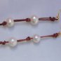 Gilligan's Seaside Pearl and Leather 14K Gold Plated Earrings Made in USA ~~~~~