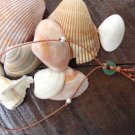 Glass Sand Dollar and Large Hole Pearls and Leather Necklace Boho Chic N140 ~