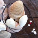 Large Hole Pearl and Leather Necklace Gilligans Boutique Made In USA N204 ~