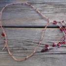 Knotted Leather Necklace Glass Beads Silver Plated Pearl Charm Red Boho 524 ~~~