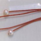 Large Hole Freshwater Pearl and Leather 14K Gold Plated Earrings Made in USA ~