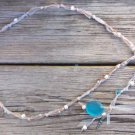 Freshwater Pearl and Leather Necklace Sea Glass Green Patina Shell Charm 519 ~~~