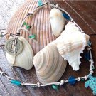 Green Patina Sea Turtle Necklace on Knotted Leather with Glass Beads N607~