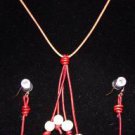 Pearl and Leather Necklace With 14K Gold Plated Earrings Made In USA Gilligans ~