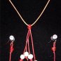 Pearl and Leather Necklace With 14K Gold Plated Earrings Made In USA Gilligans ~