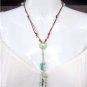 Pearl and Leather Necklace Sea Glass Green Patina Sea Shells Beach N635 ~