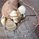 Pearl and Leather Necklace Green Patina Sea Shells And Glass Beads Beach N633 ~
